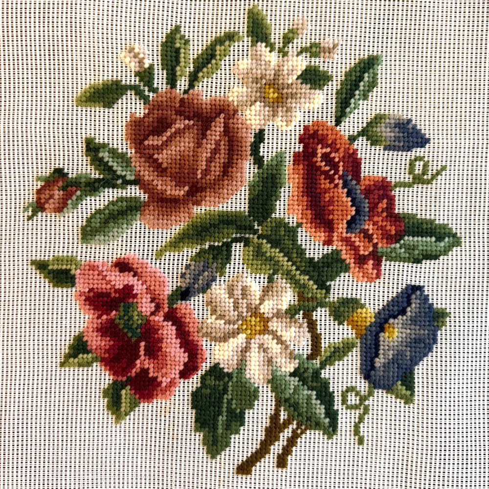 Vintage Preworked Decorator Needlepoint Canvas Floral Poppy Dritz Design 9 x 10